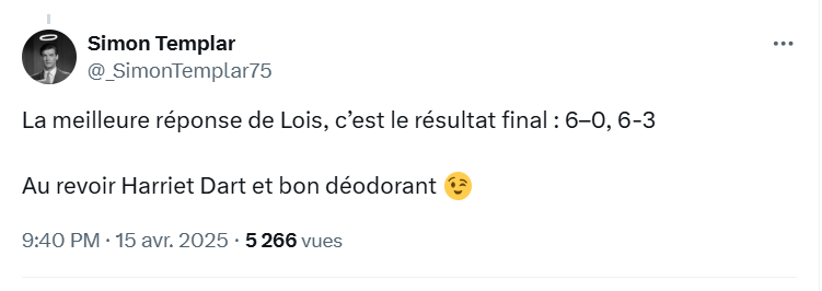 Commentaire d'un internaute | Source : X/Tennis Legend