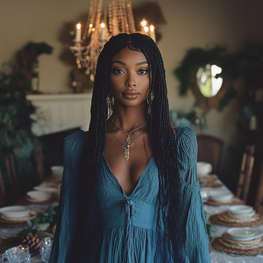 Une femme debout dans une salle à manger | Source : Midjourney