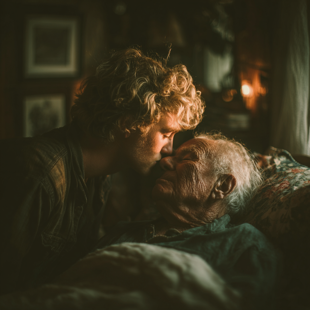 Un homme triste qui embrasse et enlace un homme plus âgé | Source : Midjourney