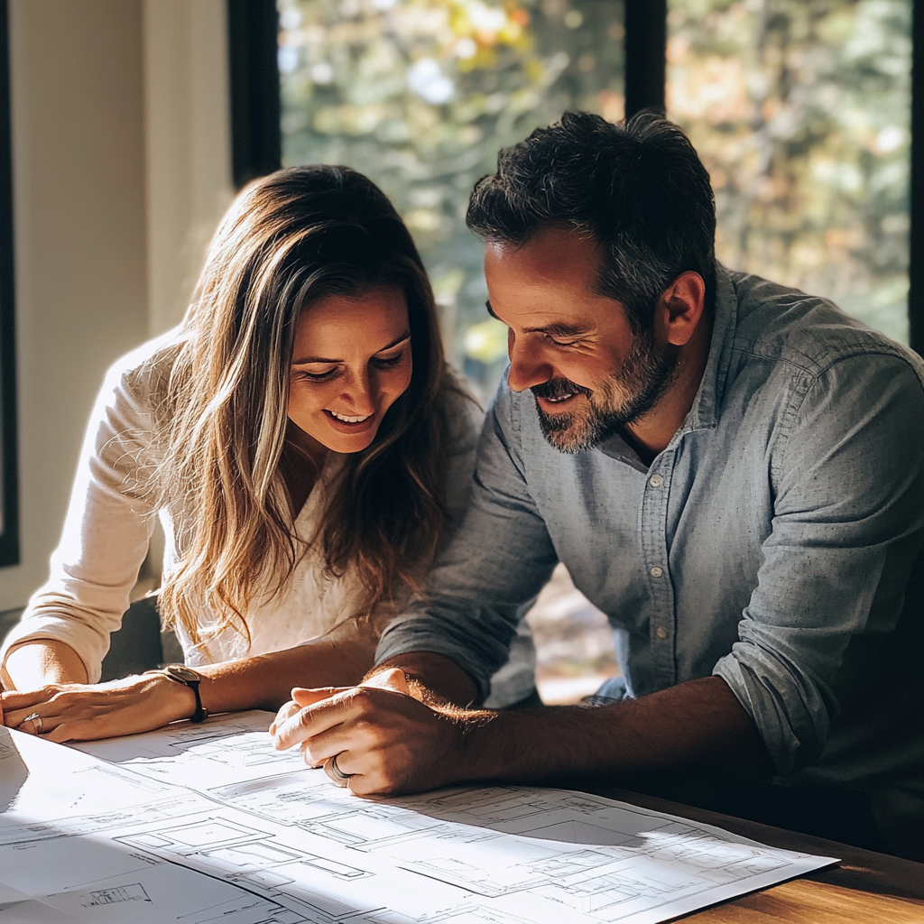 Un couple qui regarde des plans de maison | Source : Midjourney