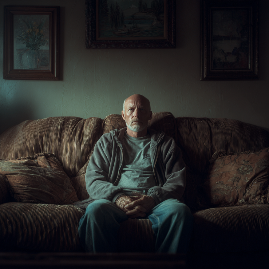 Un homme assis sur un canapé | Source : Midjourney