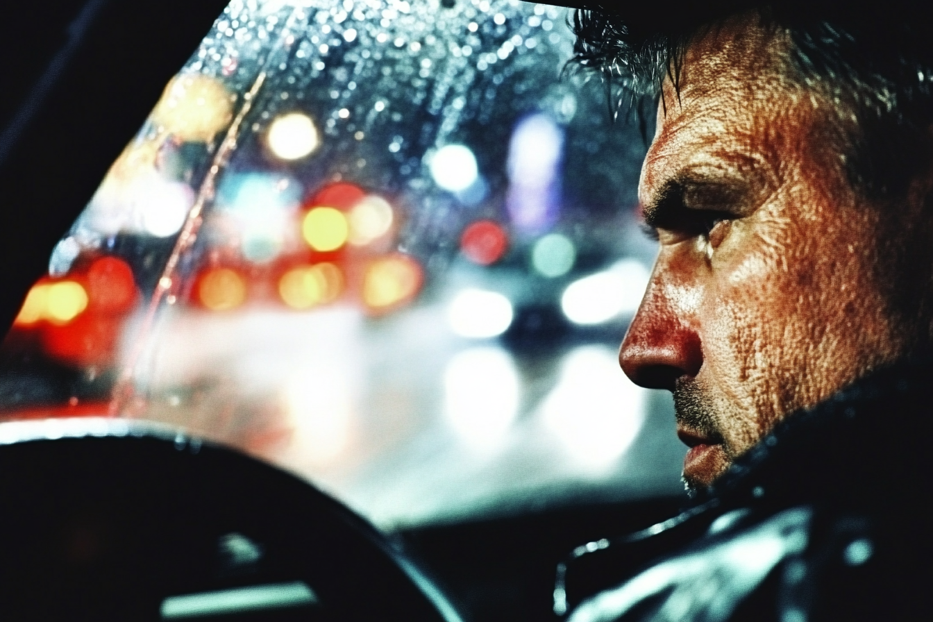 Un homme dans une voiture la nuit | Source : Midjourney