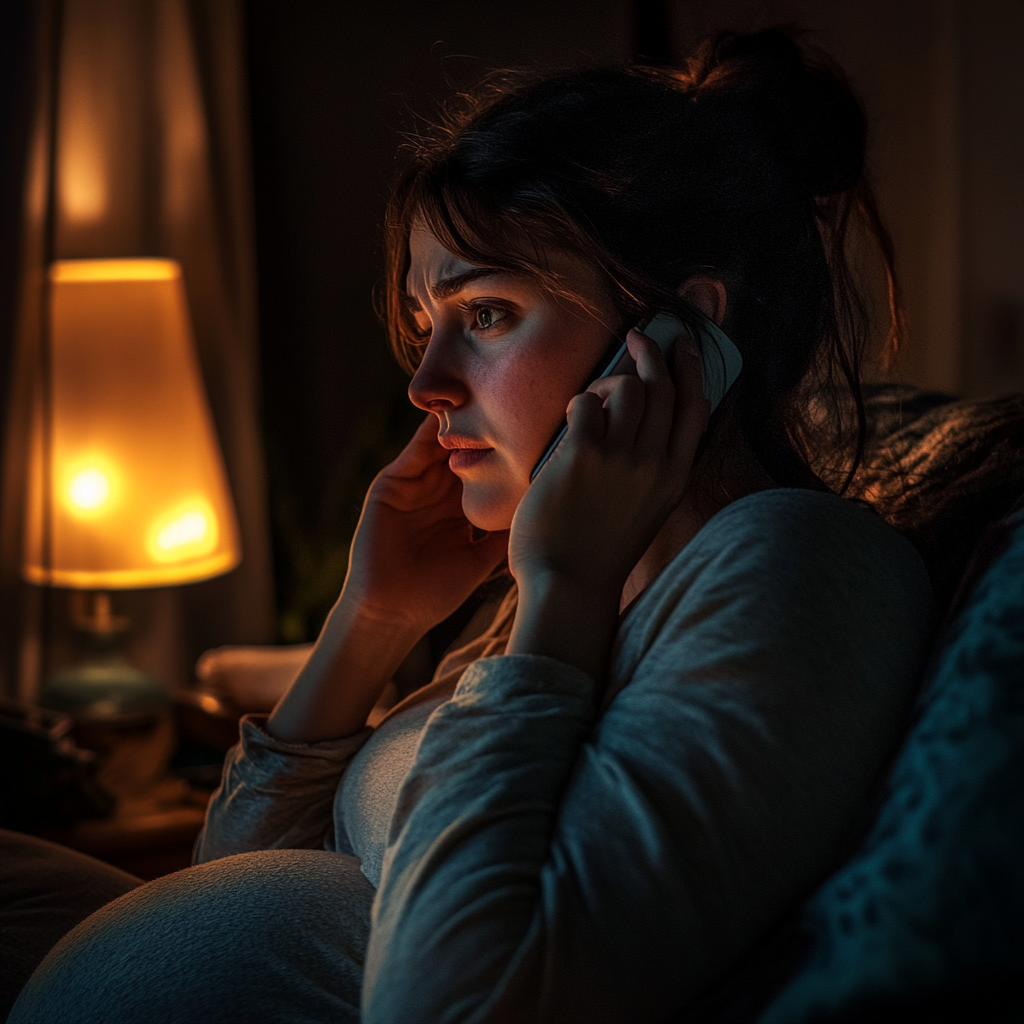 Une femme enceinte lors d'un appel téléphonique | Source : Midjourney