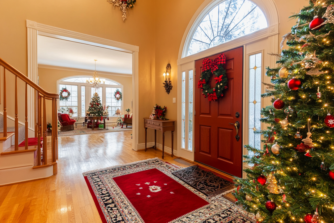 Un hall d'entrée de maison décoré pour Noël | Source : Midjourney