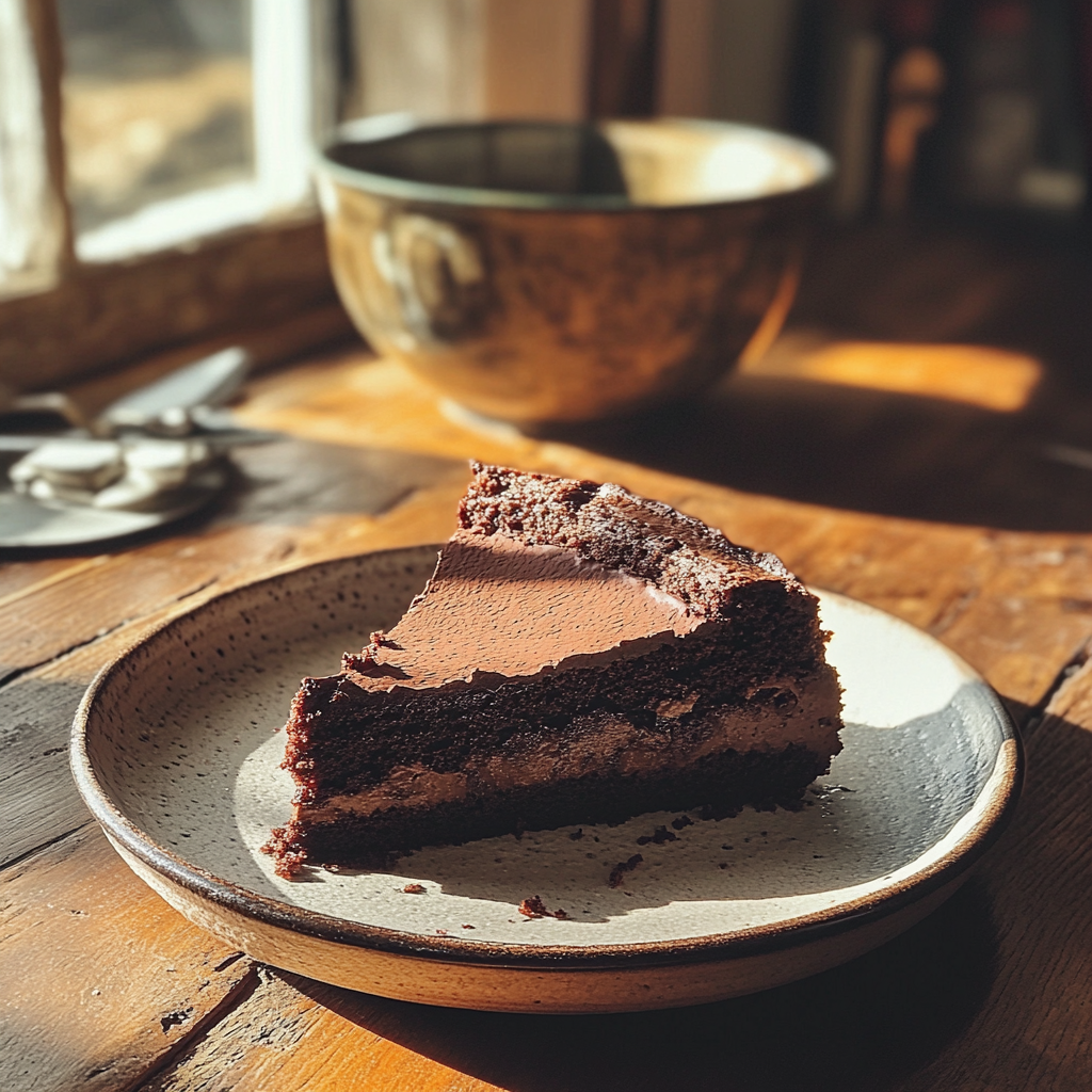 Une tranche de gâteau au chocolat | Source : Midjourney