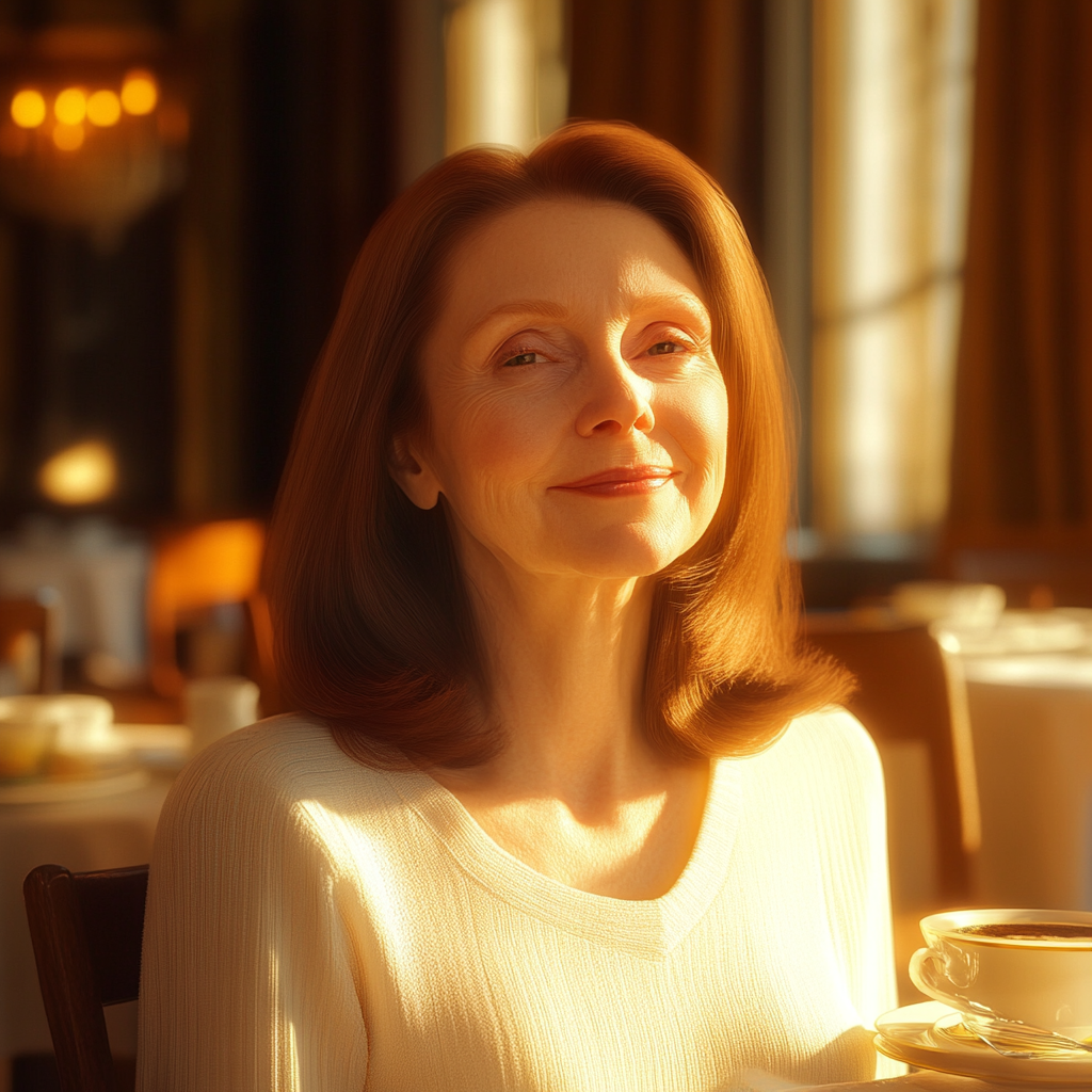 Une femme assise pour le petit déjeuner dans un hôtel | Source : Midjourney