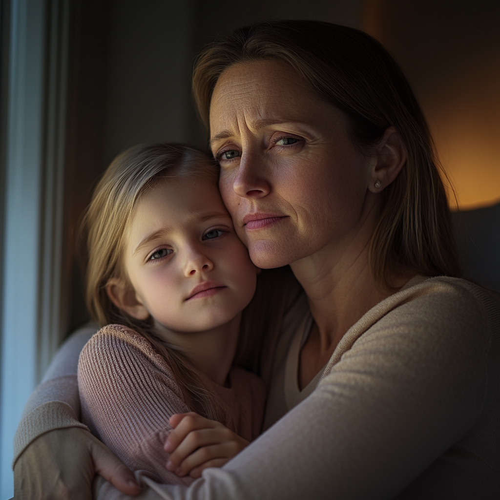 Une femme qui serre sa petite fille dans ses bras | Source : Midjourney