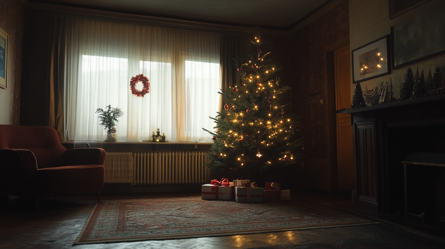 Un sapin de Noël dans un salon | Source : Midjourney