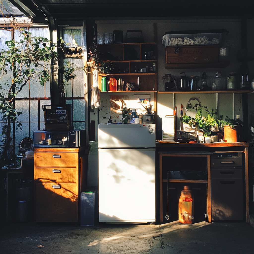 Un mini-réfrigérateur dans un garage | Source : Midjourney