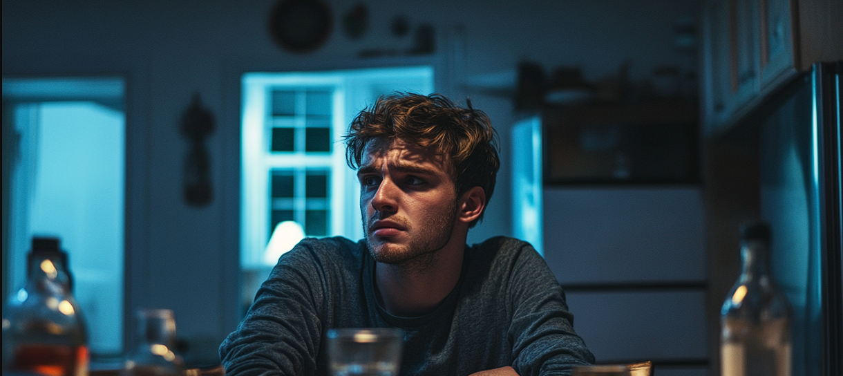 Un homme qui regarde tristement quelqu'un pendant une conversation au cours d'un dîner | Source : Midjourney