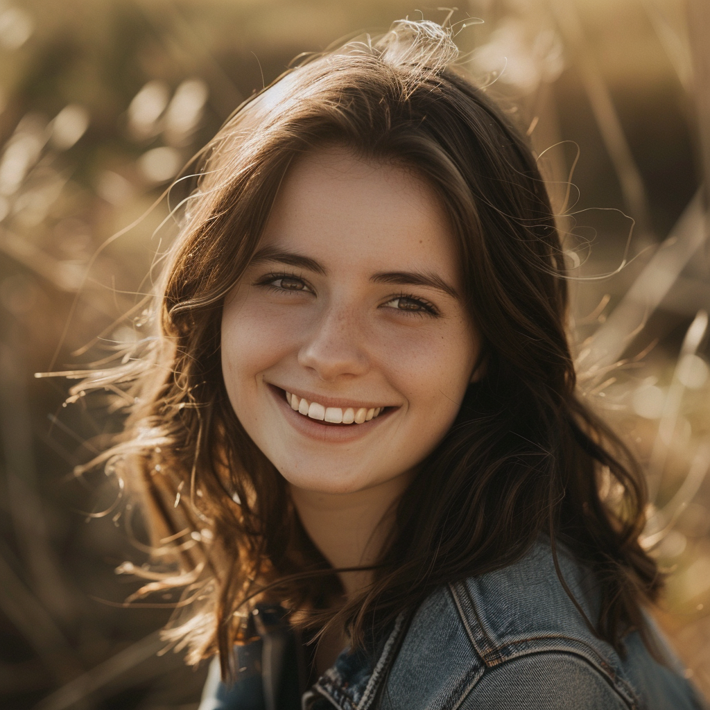 Une jeune femme souriante en plein air | Source : Midjourney