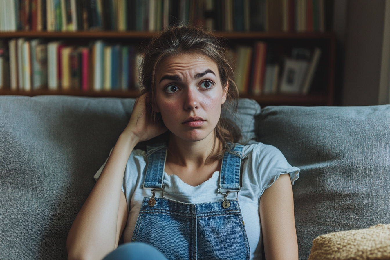 Une femme sur un canapé qui regarde quelque chose | Source : Midjourney