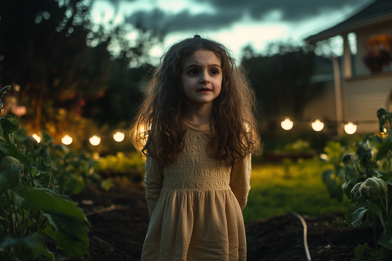 Une petite fille debout dans son jardin | Source : Midjourney