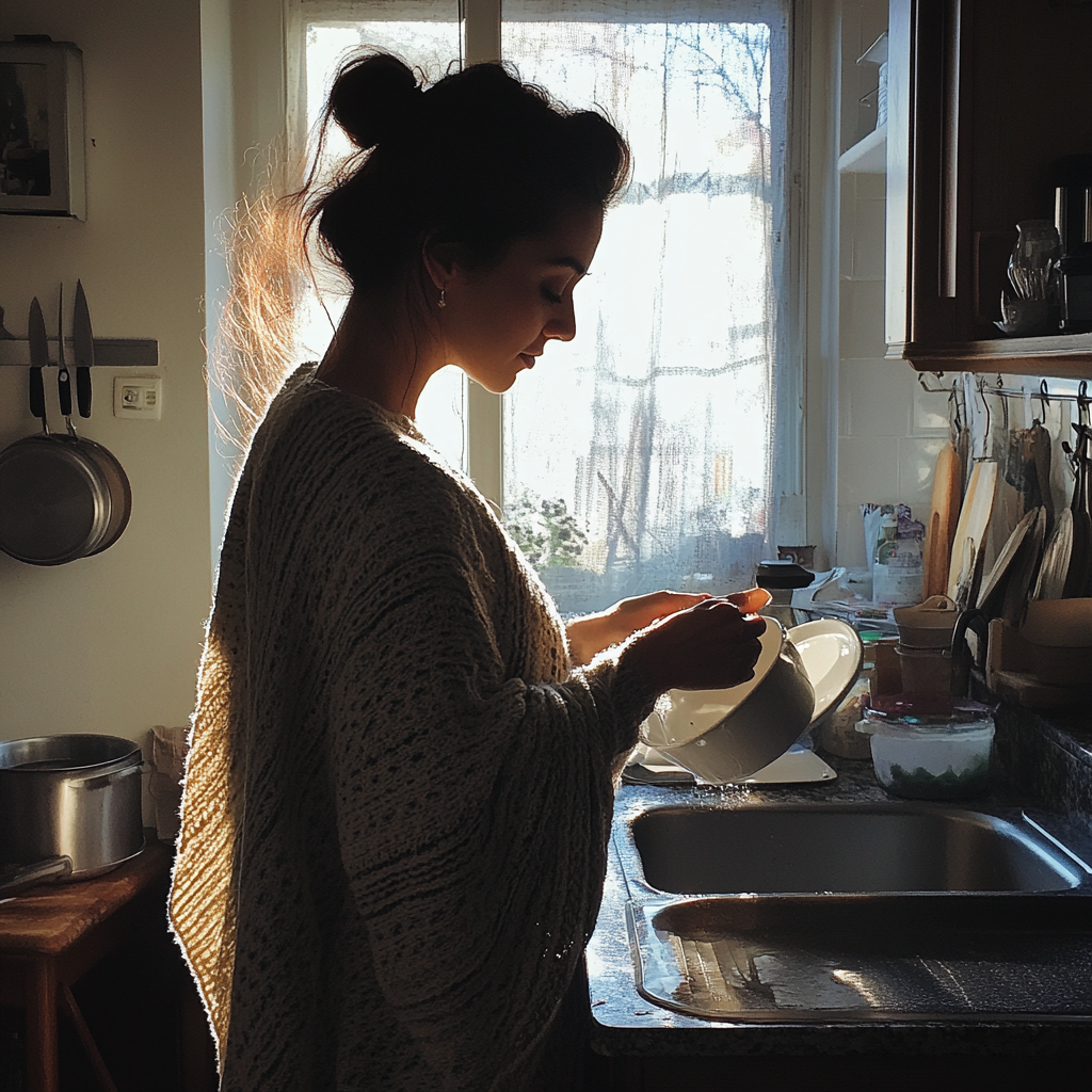 Une femme qui fait la vaisselle | Source : Midjourney