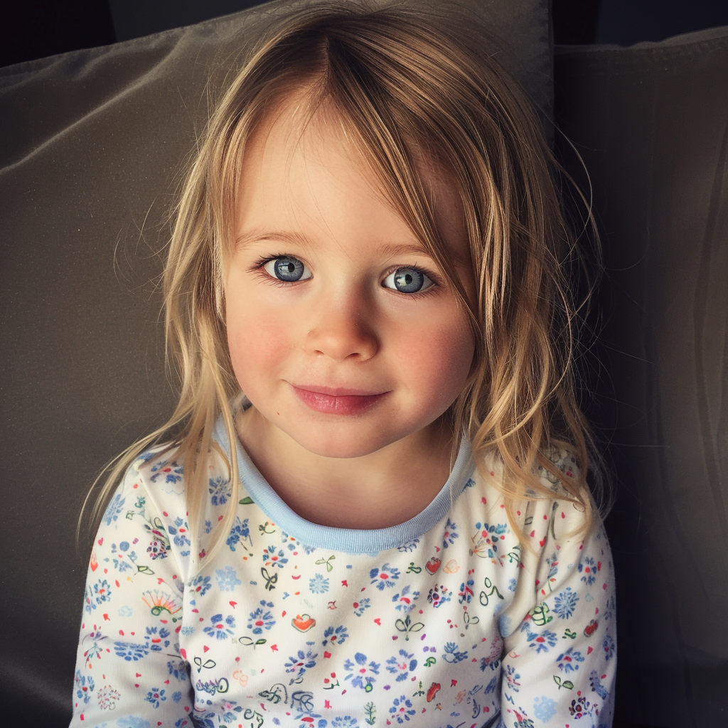 Gros plan sur une petite fille en pyjama | Source : Midjourney