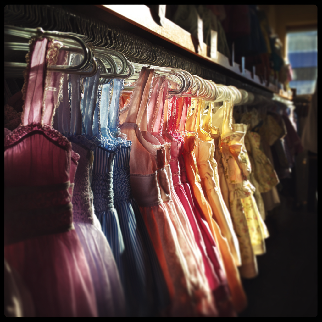 Une rangée de robes dans un magasin | Source : Midjourney