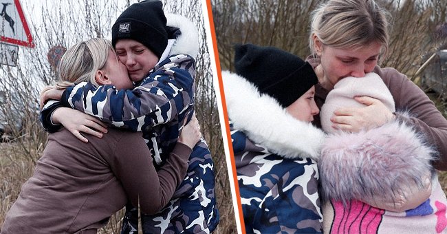 Anna Semyuk hugging one of her children after being able to reunite with them [left] Anna Semyuk sharing an emotional embrace with her children [right]. | Source: twitter.com/Reuters twitter.com/nypos
