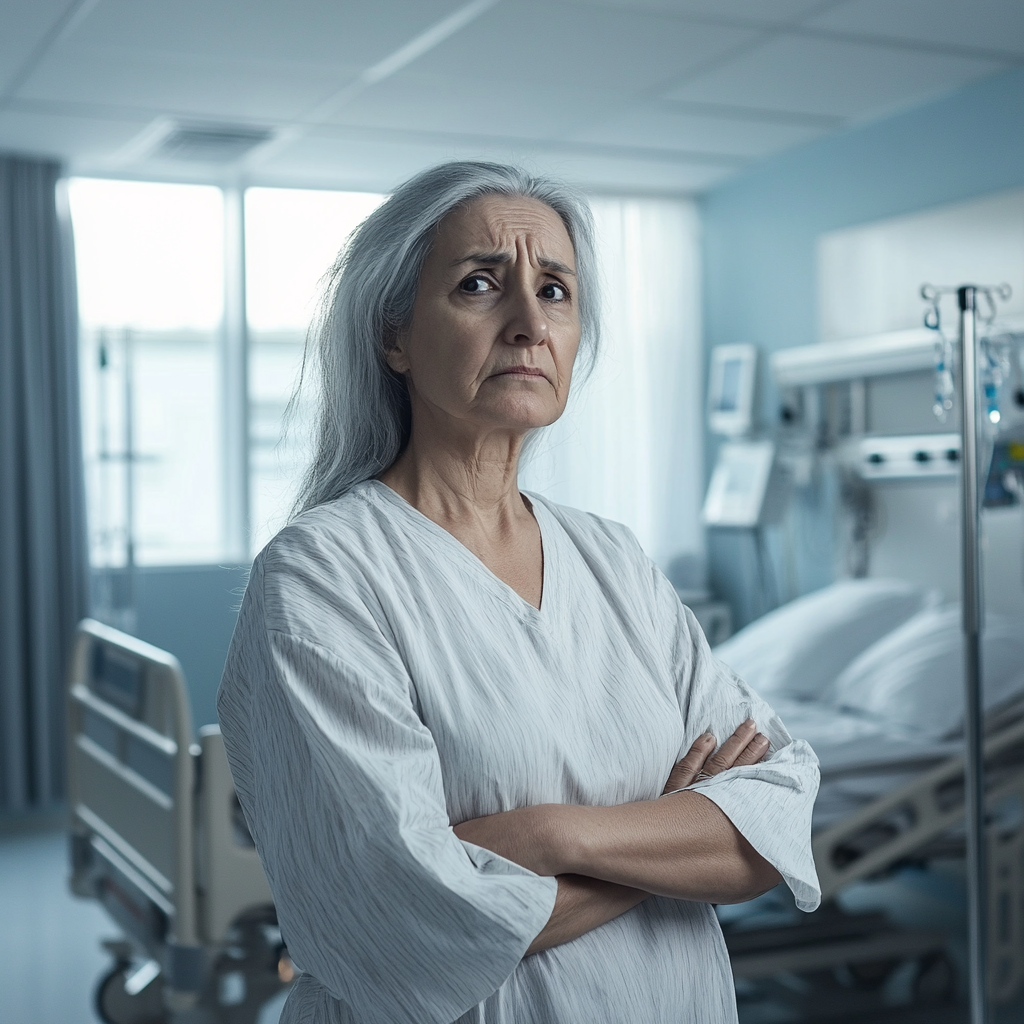 Une femme émotive debout dans une chambre d'hôpital | Source : Midjourney