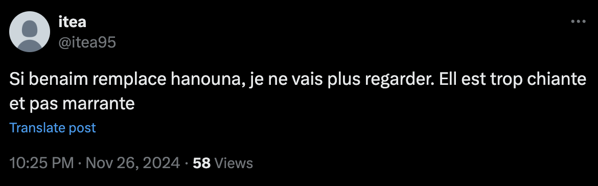 Commentaire d'une internaute sur Valérie Benaïm qui a remplacé Cyril Hanouna dans TPMP | Source : capture X