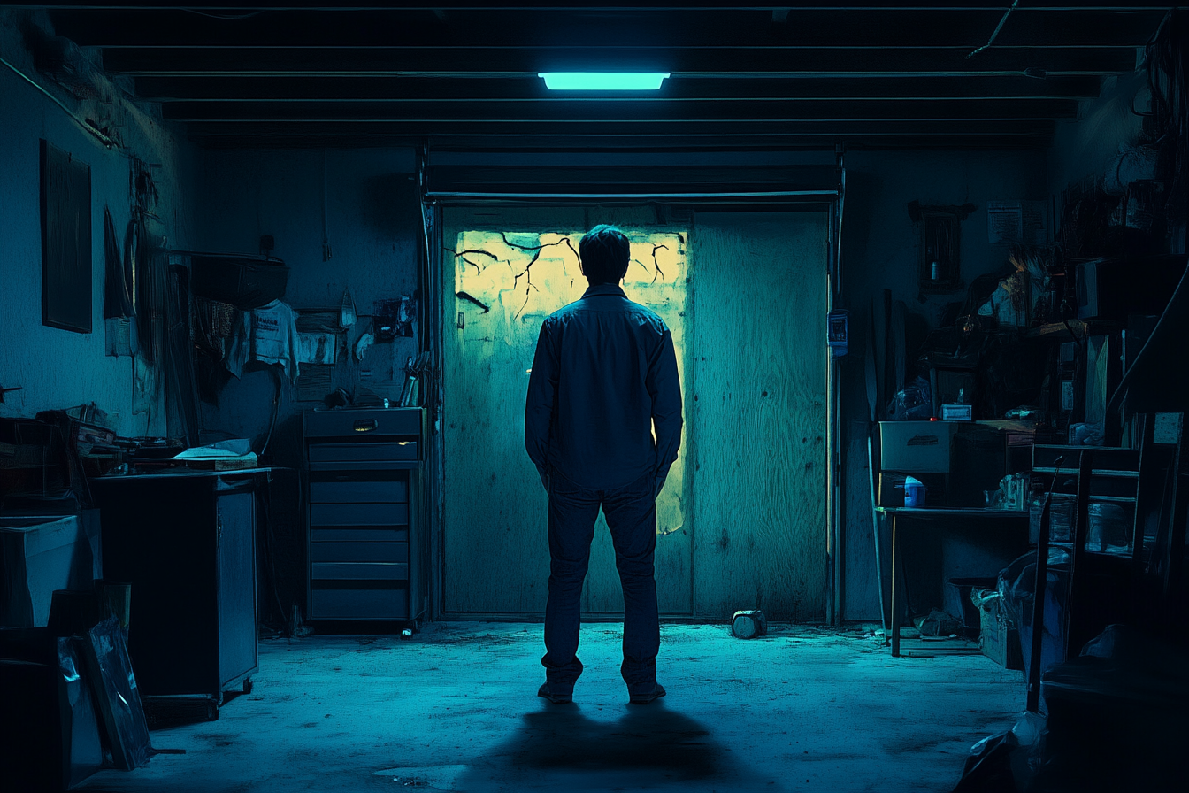 Un homme debout dans un garage | Source : Midjourney