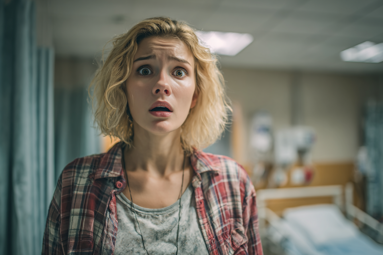 Une femme choquée dans une chambre d'hôpital | Source : Midjourney