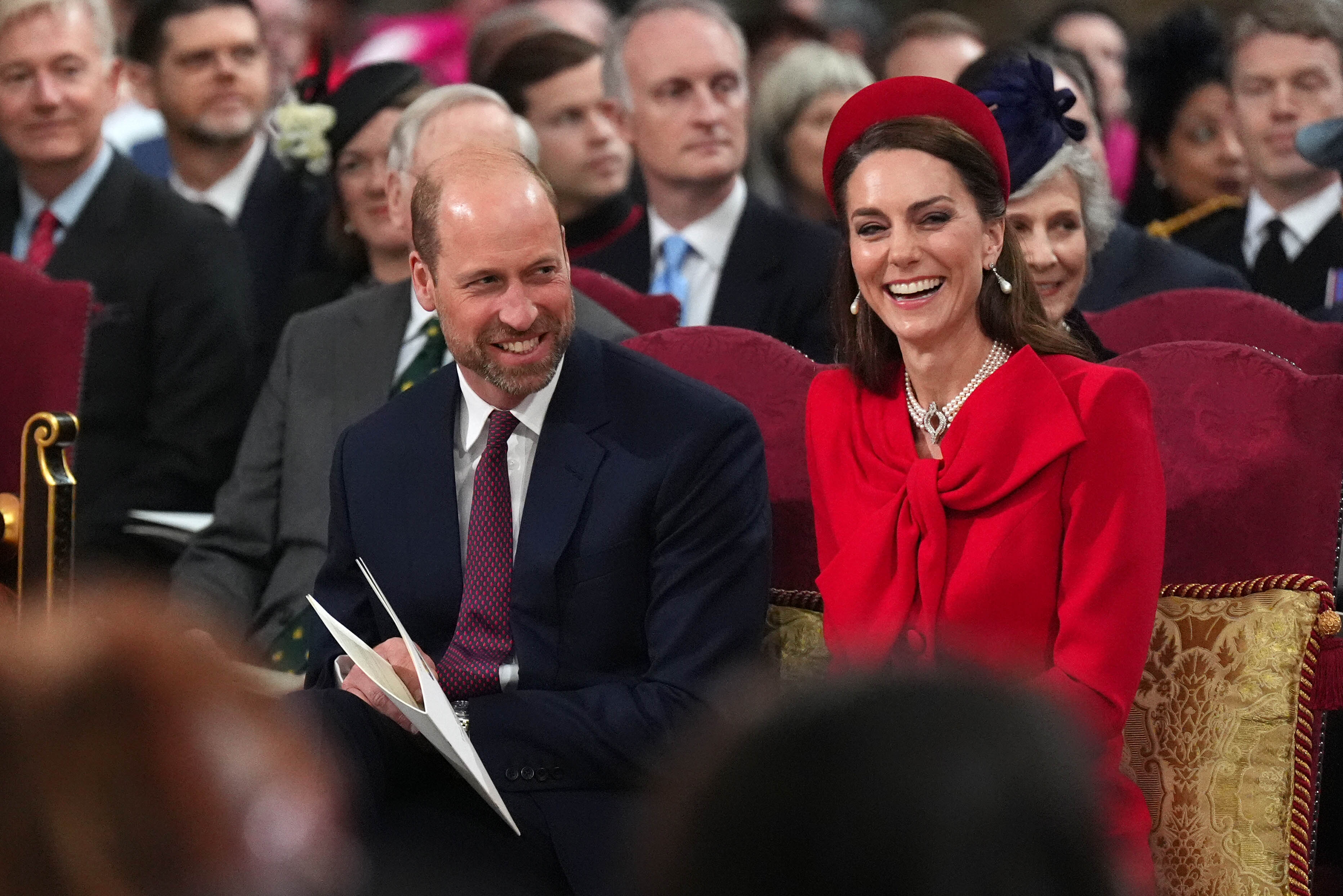 Le prince et la princesse de Galles sourient lors de leur présence à la cérémonie annuelle du service du Jour du Commonwealth à l'abbaye de Westminster à Londres, le 10 mars 2025 | Source : Getty Images