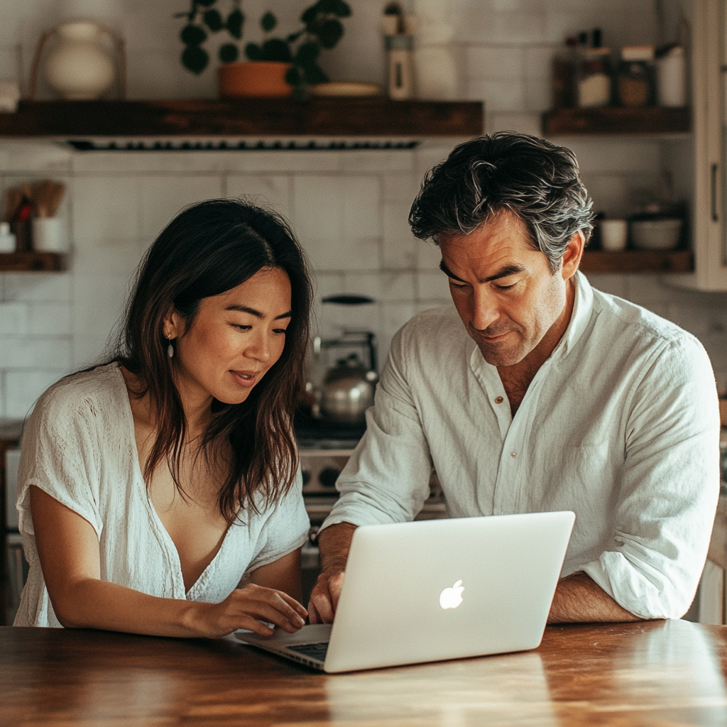 Un couple travaillant sur un ordinateur portable | Source : Midjourney