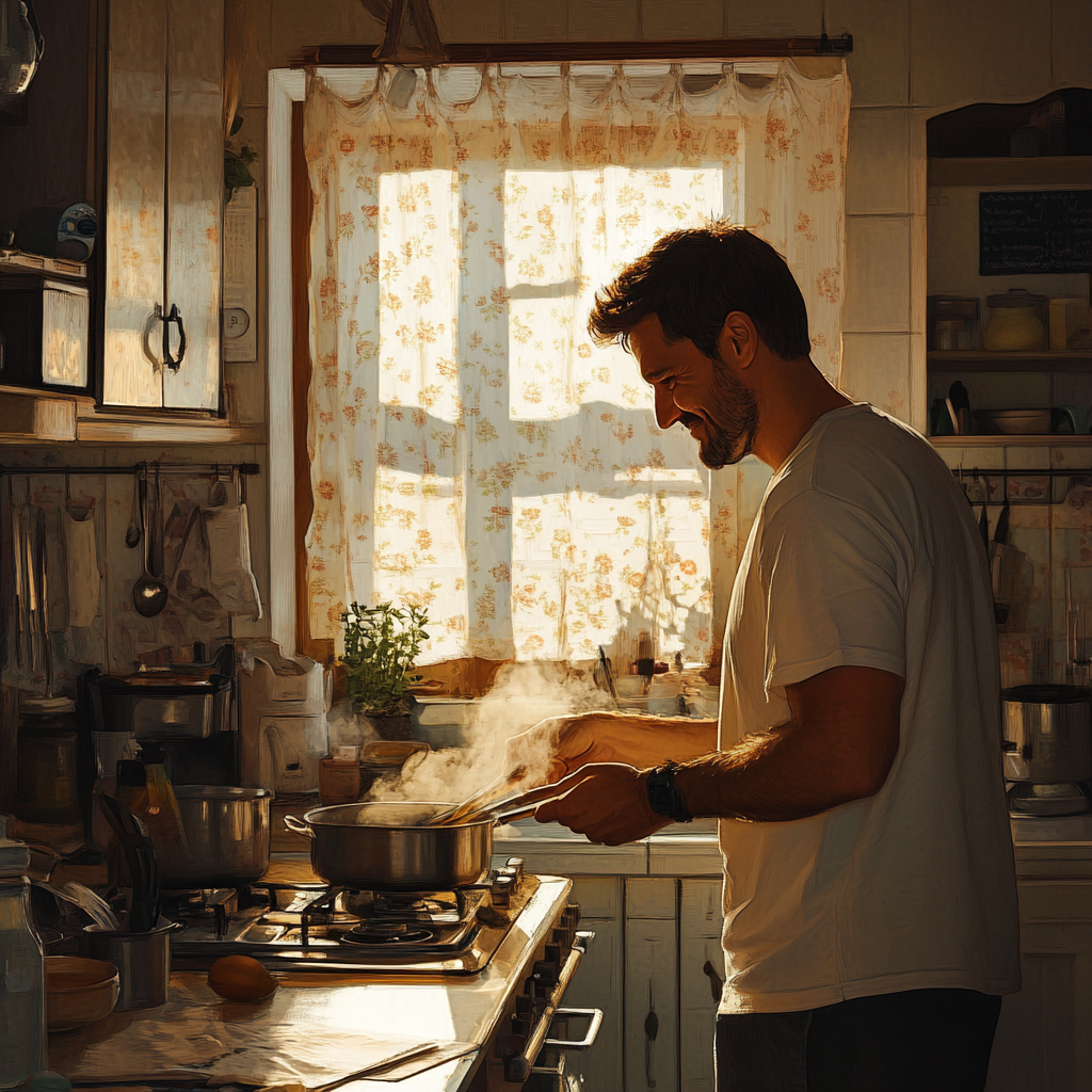 Un homme en train de cuisiner | Source : Midjourney