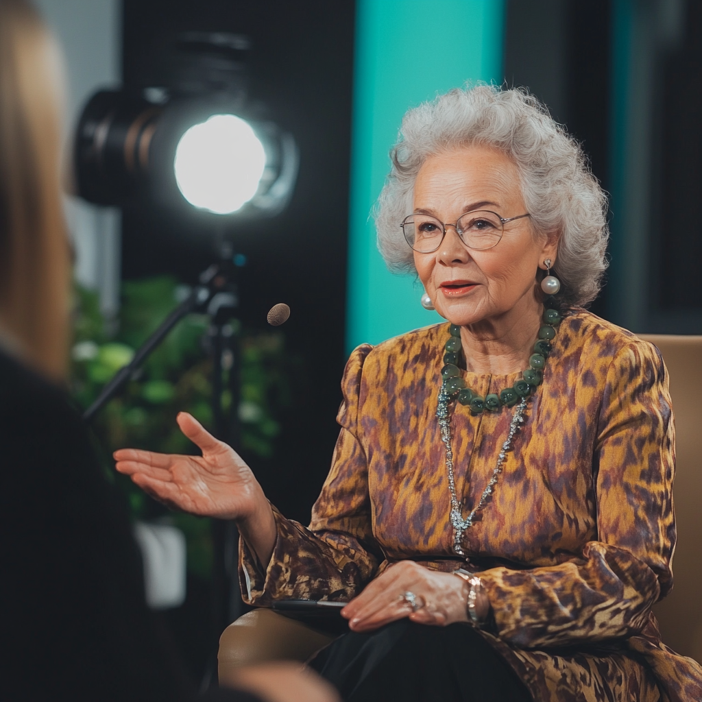 Une femme âgée dans un talk-show | Source : Midjourney