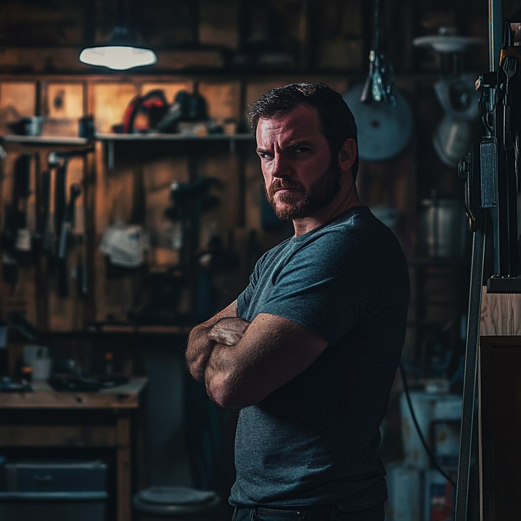 Un homme en colère dans son garage | Source : Midjourney