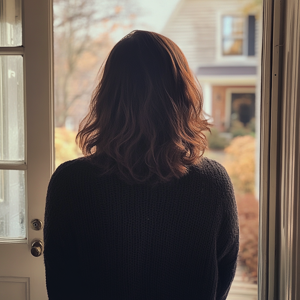 Une femme sortant d'une maison | Source : Midjourney