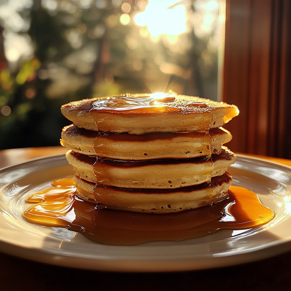 Une pile de crêpes et de sirop | Source : Midjourney