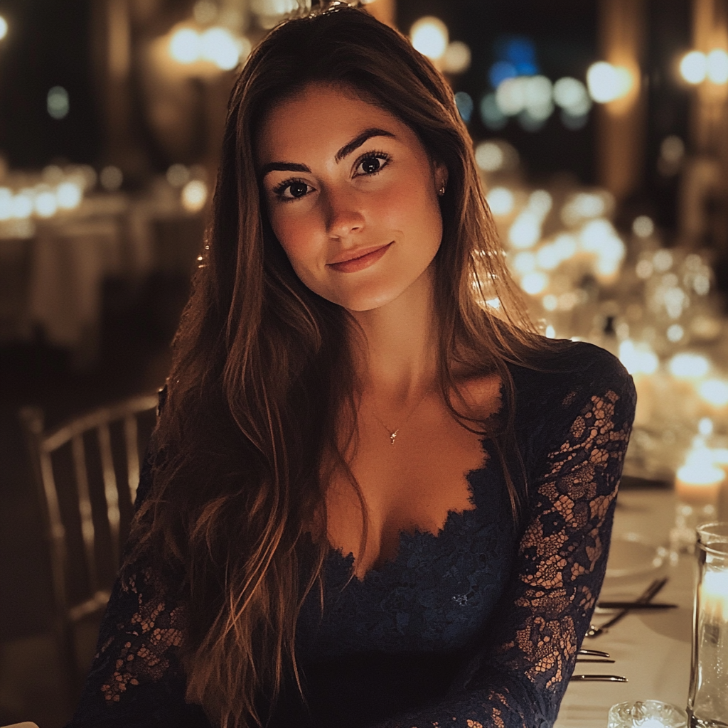 Une femme souriante assise à une table | Source : Midjourney