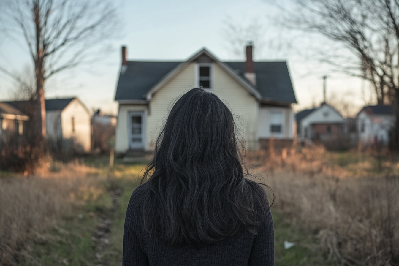 Une femme s'approchant d'une maison | Source : Midjourney