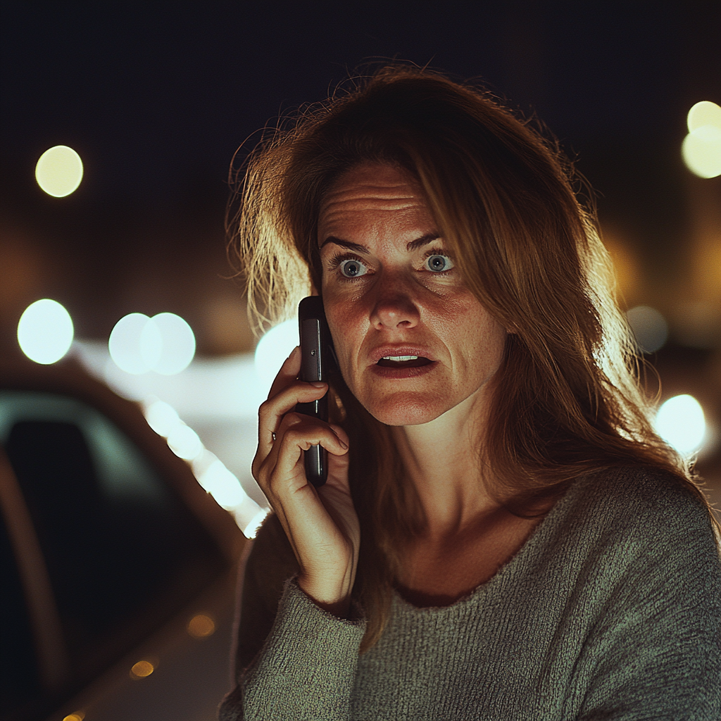 Une femme choquée lors d'un appel | Source : Midjourney