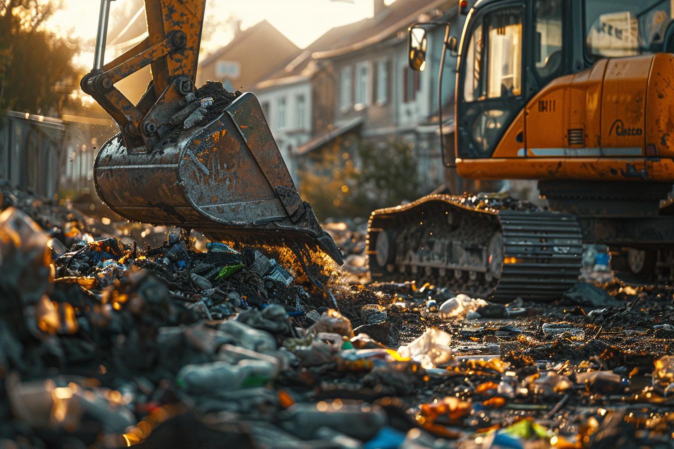 Gros plan d'une pelleteuse ramassant des déchets | Source : Midjourney