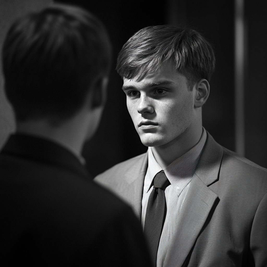 A serious young man talking with an FBI agent | Source: Midjourney