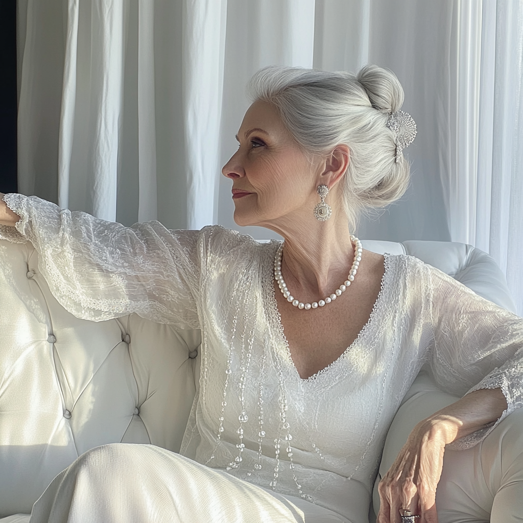 Une femme assise sur un canapé | Source : Midjourney