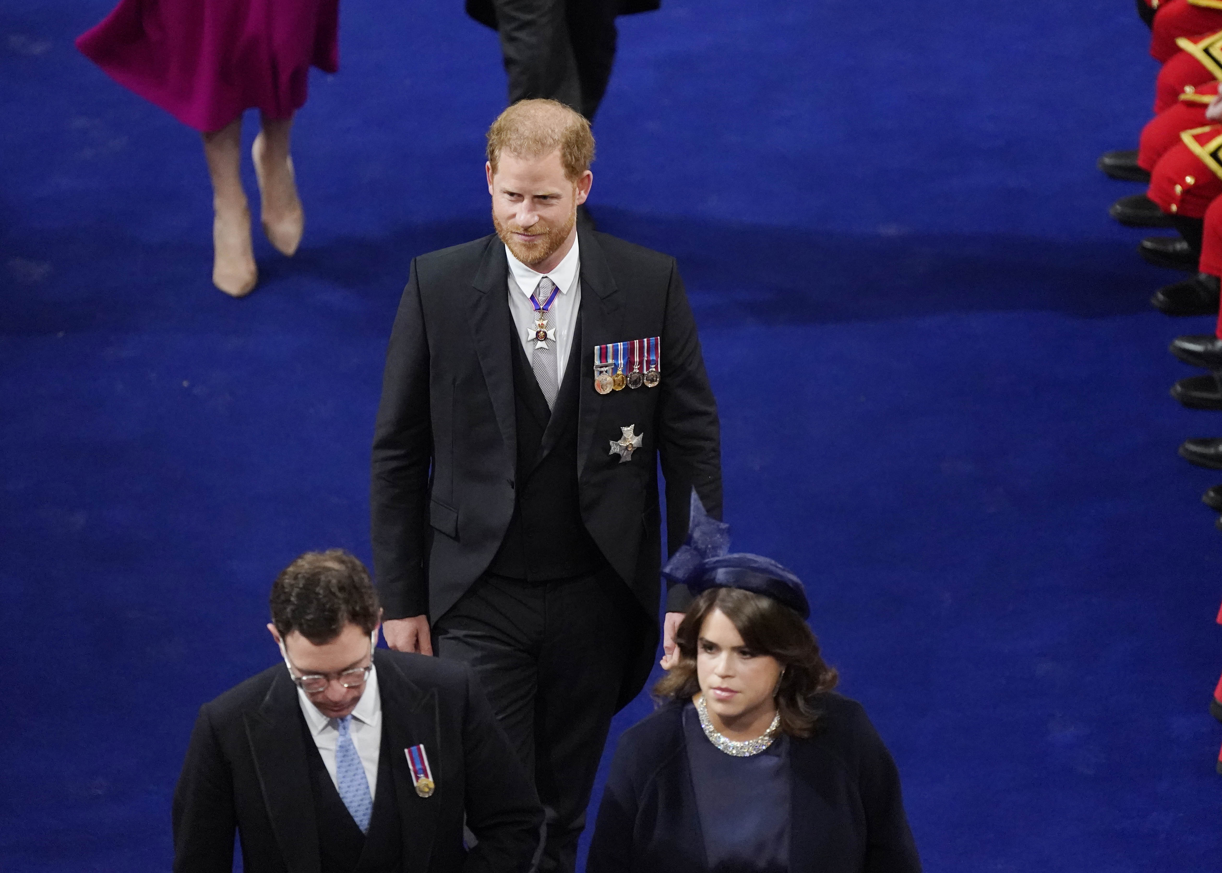 Le prince Harry, la princesse Eugénie et Jack Brooksbank. | Source : Getty Images