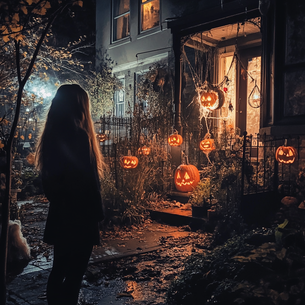 Une femme se rend en cachette dans l'enceinte de sa voisine pendant Halloween | Source : Midjourney