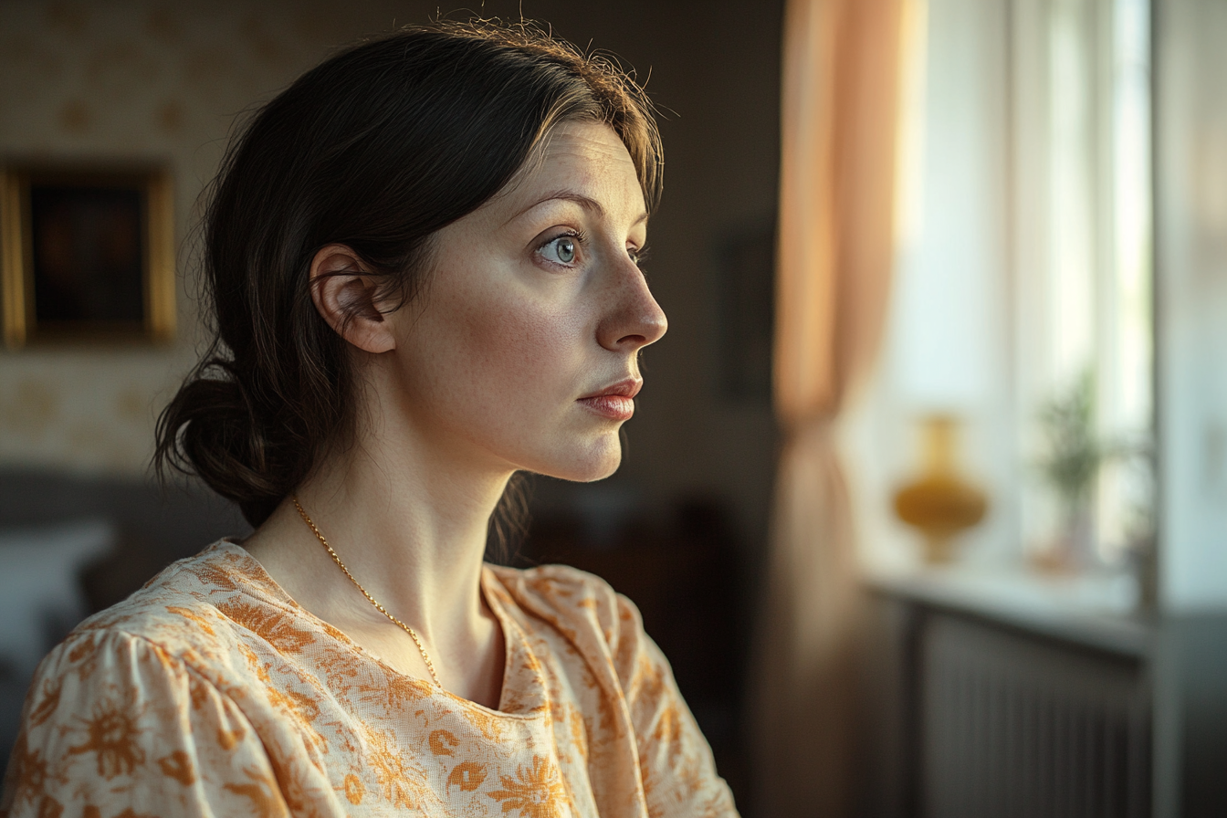 Une femme qui regarde droit devant elle | Source : Midjourney