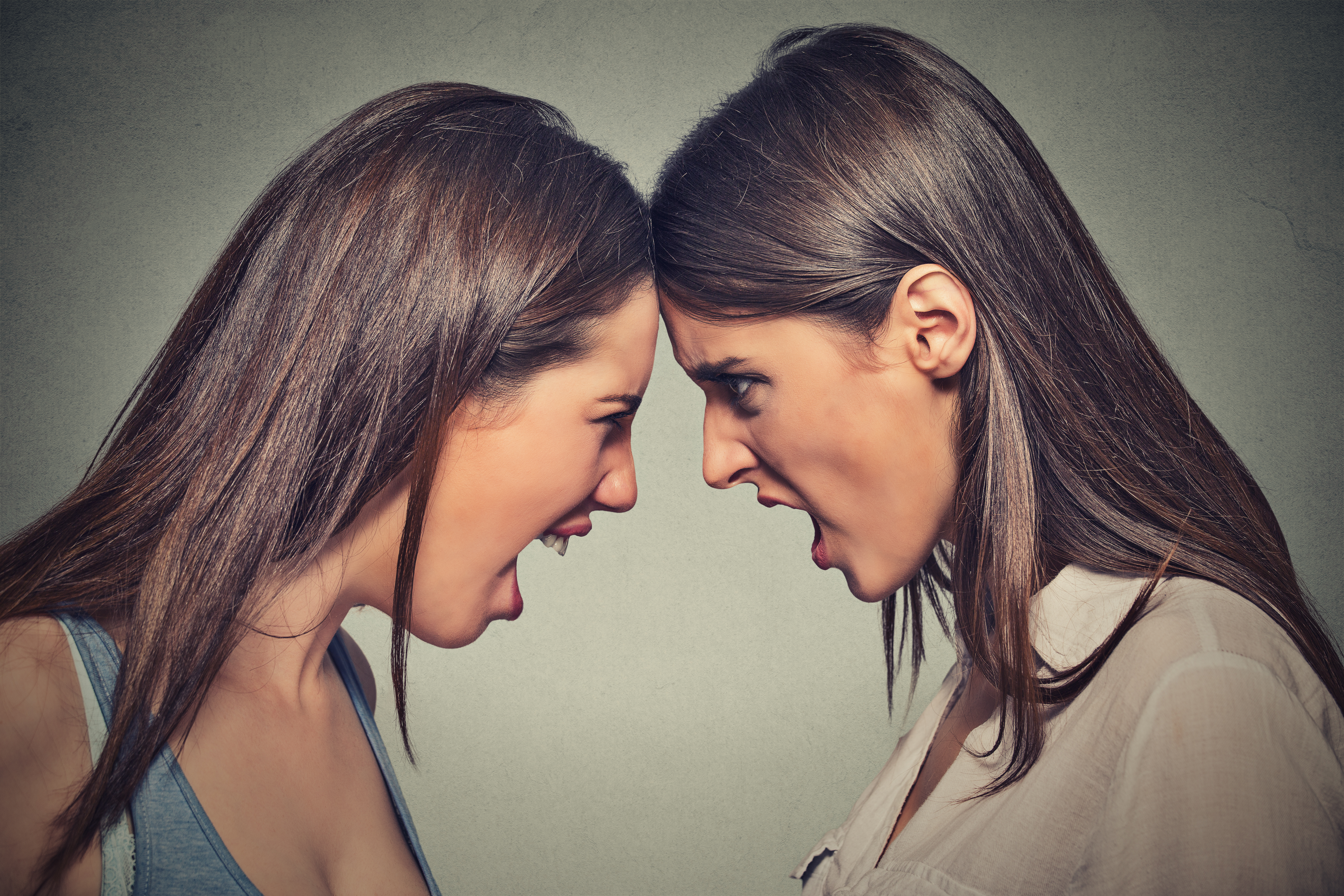 Deux sœurs, tête à tête, en train de se battre | Source : Shutterstock