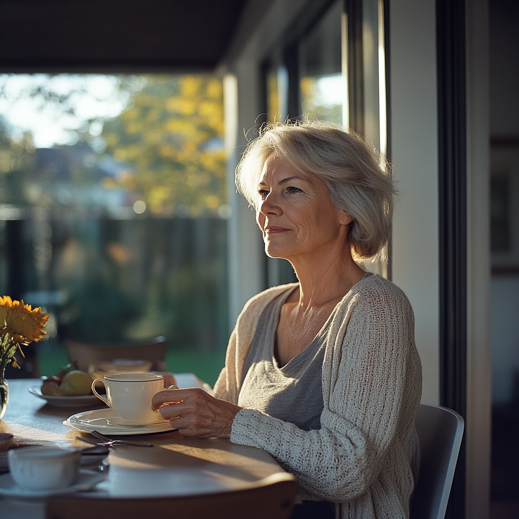 Une femme âgée prenant le thé | Source : Midjourney