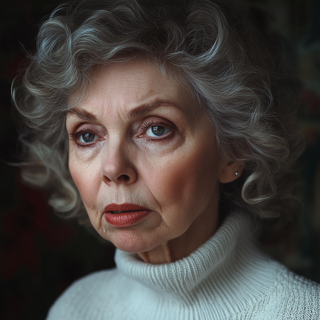 A worried elderly woman looking at someone | Source: Midjourney