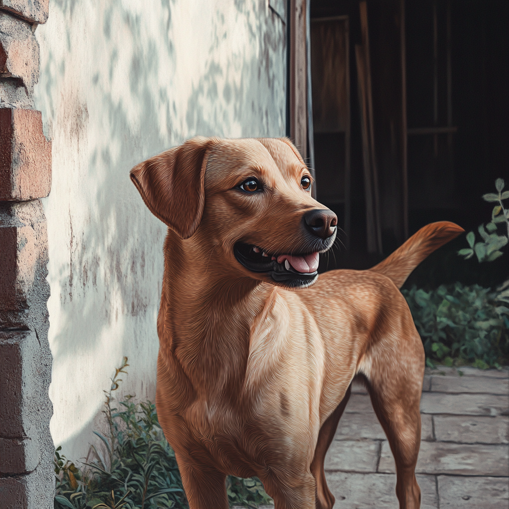 Un chien se tenant devant une maison abandonnée | Source : Midjourney