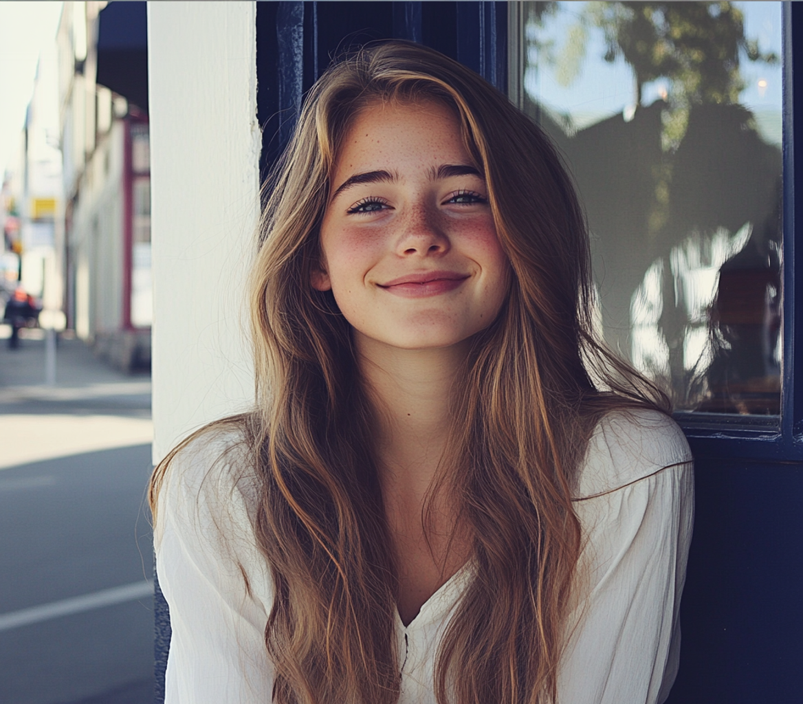 Une jeune femme assise devant un café | Source : Midjourney