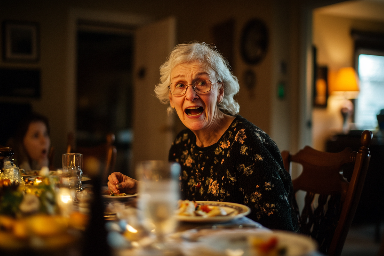 Une femme d'âge mûr qui parle avec colère pendant le dîner | Source : Midjourney