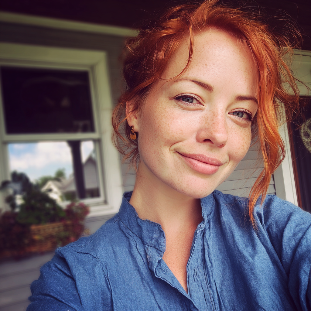 Une femme souriante debout sous un porche | Source : Midjourney
