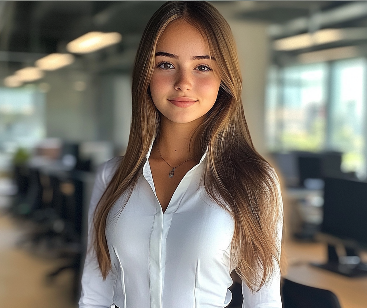 Une jeune femme debout dans un bureau | Source : Midjourney