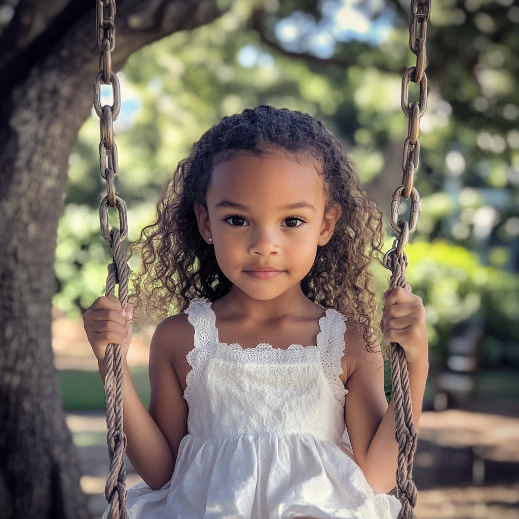 Une petite fille assise sur une balançoire | Source : Midjourney